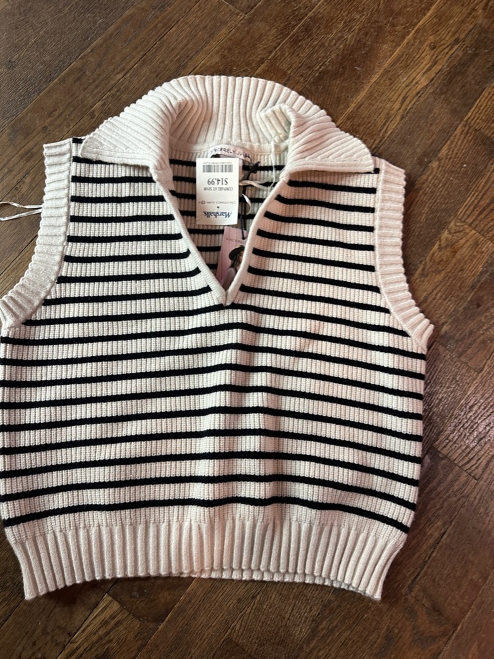 Striped Knit Sleeveless Sweater Vest - Black & Cream